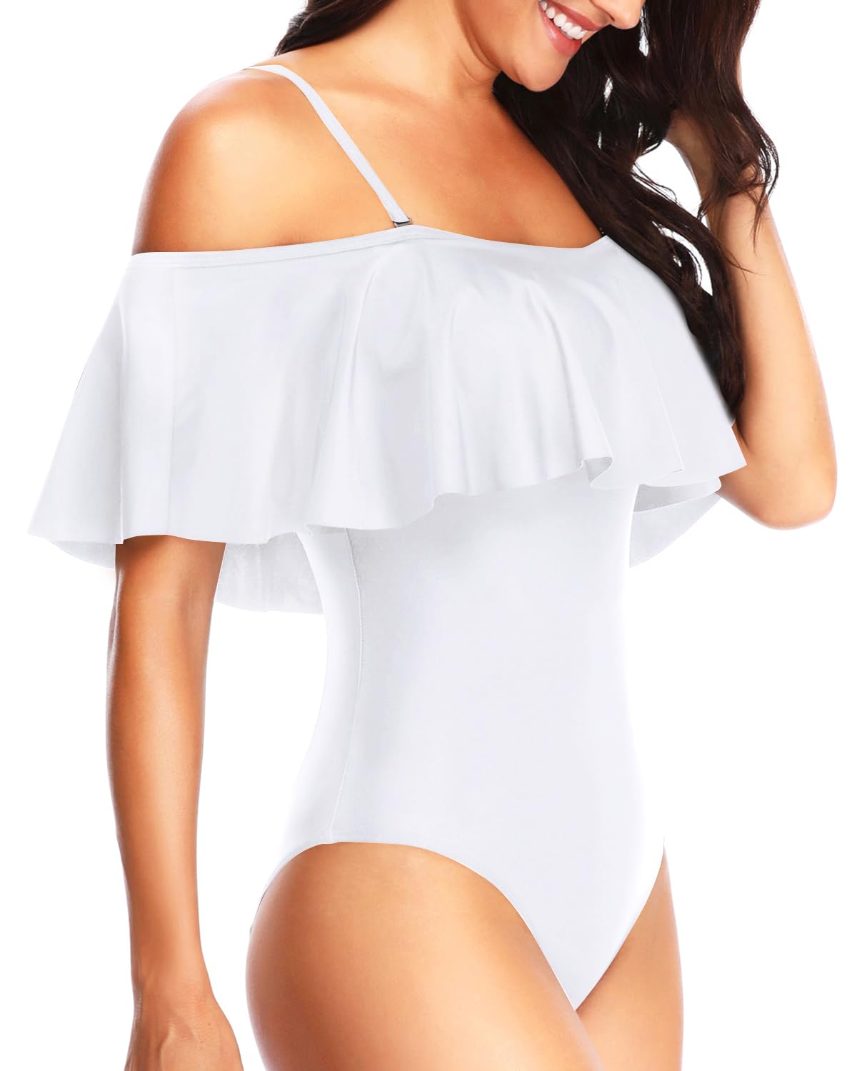 Vintage Off Shoulder Ruffled One Piece Swimsuit for Women - Sexy Retro Bathing Suit for Beach, Pool, and Summer Vacations