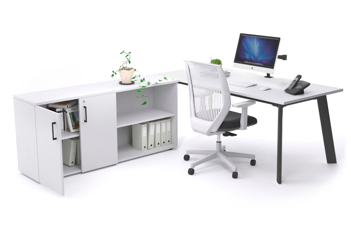 Switch Executive Setting With Uniform Spine Black Frame [1600L x 800W with Cable Scallop] - Premium Office Desk for Modern Workspaces