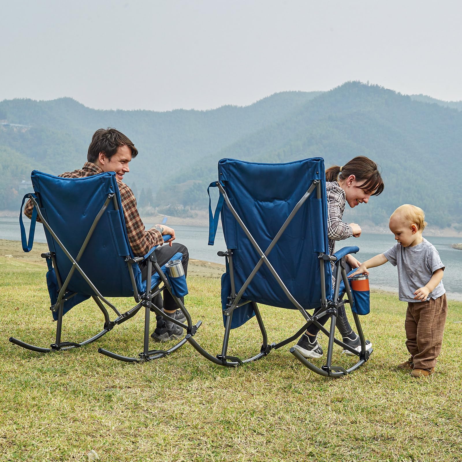 EVER ADVANCED Oversized Folding Rocking Camping Chair - Heavy Duty 400lbs Capacity Padded Portable Rocker for Adults - Perfect for Patio, Lawn, Beach, Backyard & Outdoor Relaxation