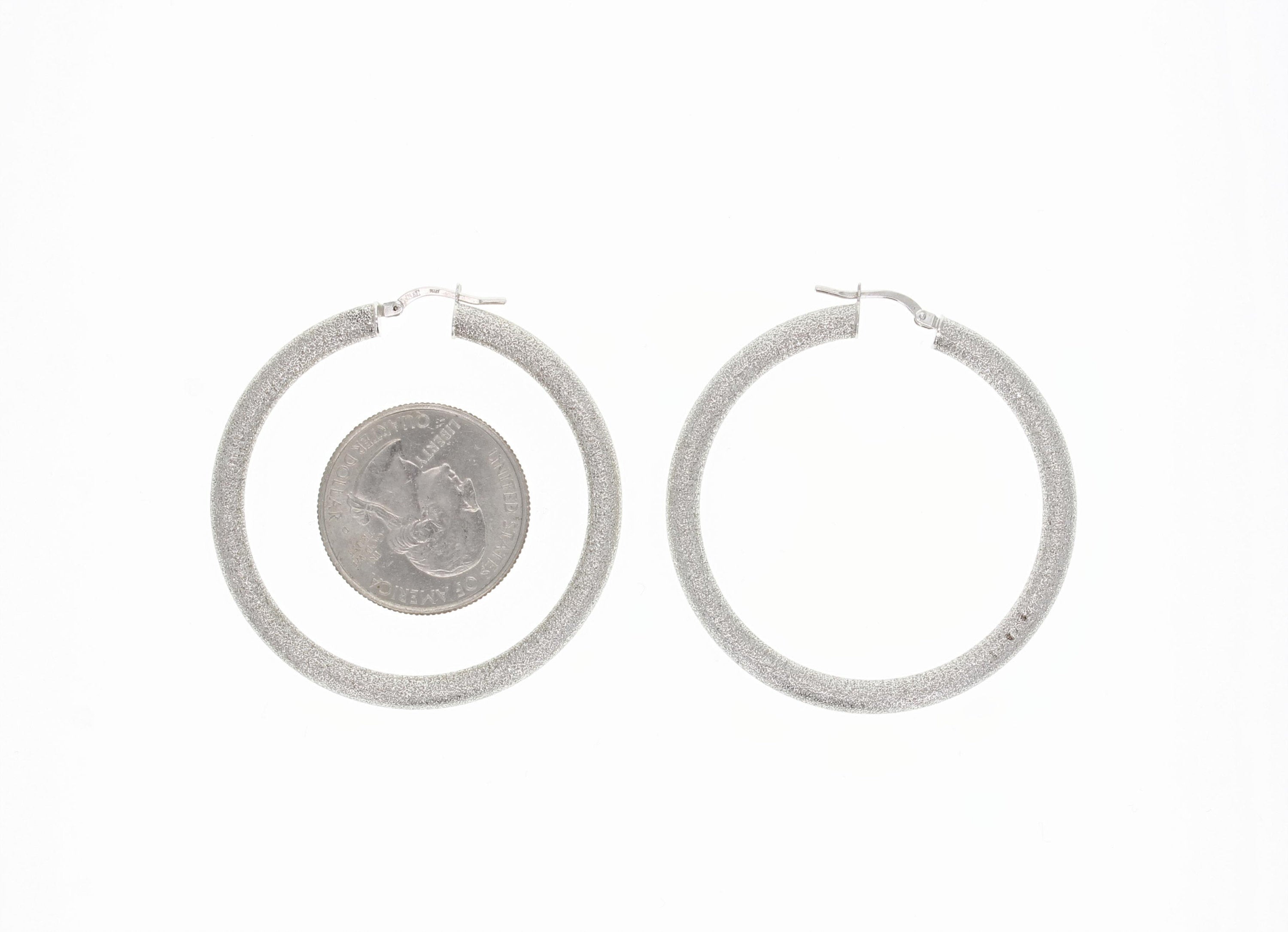 46MM Sand Textured 14K White Gold Hoop Earrings for Women - Elegant Dangle Hoops for Everyday Wear & Special Occasions