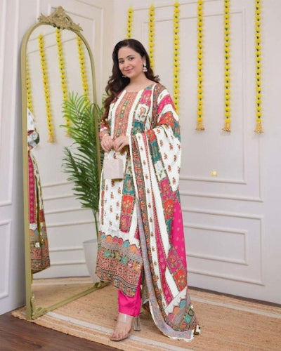 Viha Plus Size White Printed Chanderi Cotton Salwar Suit Set for Women | Traditional Indian Ethnic Wear | Perfect for Festivals, Weddings & Special Occasions