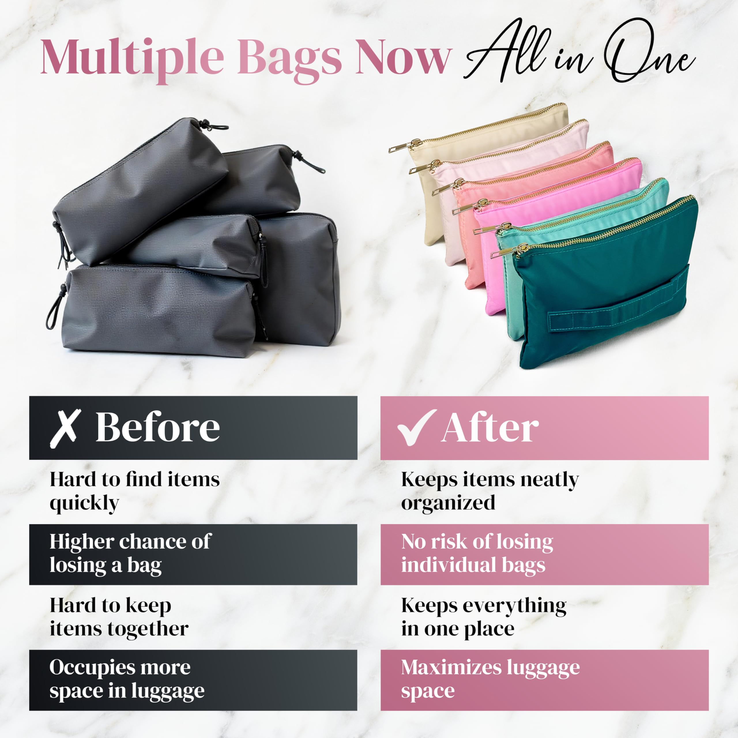 Accordion Makeup Bag for Women - Large Capacity Travel Cosmetic Organizer with 6 Compartments, Zippered Toiletry Pouch | Perfect for Travel, Gym & Daily Makeup Storage