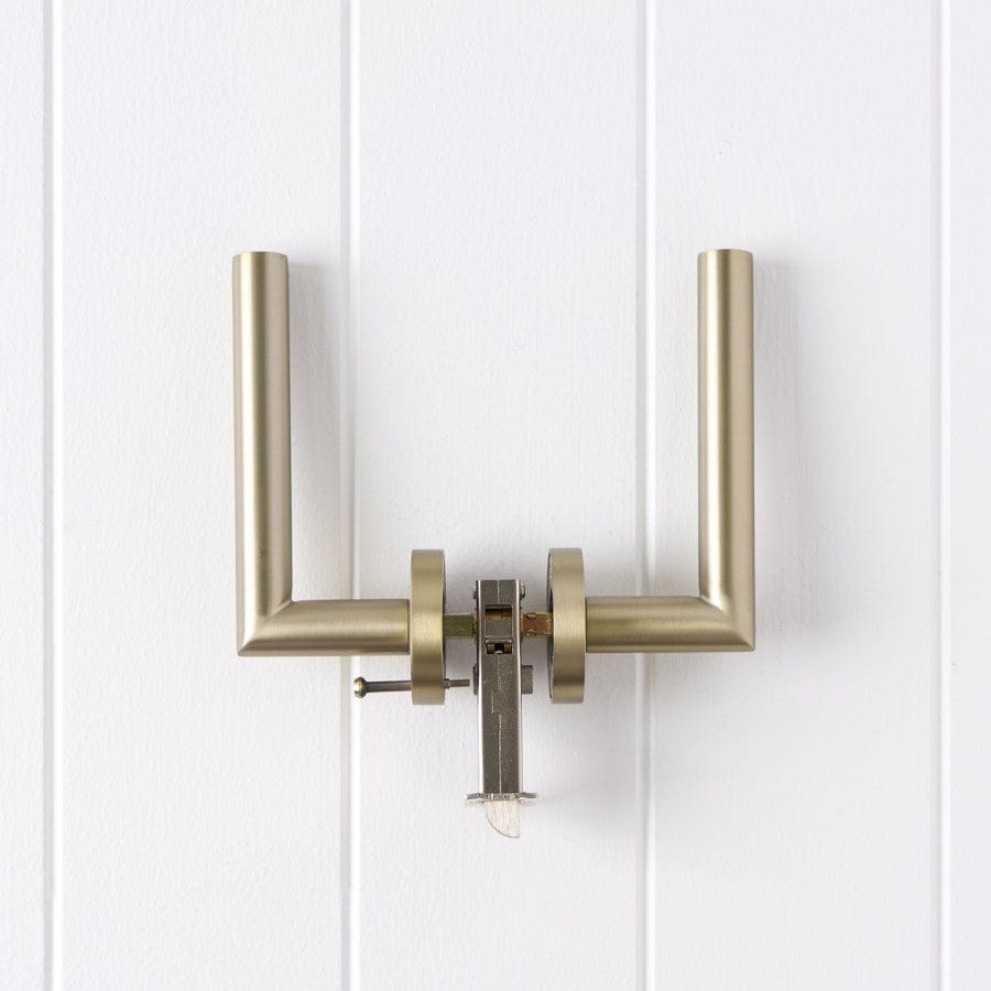 Sydney Door Handle with Lock - Warm Brushed Nickel Finish for Interior/Exterior Doors - Perfect for Bedroom, Bathroom & Office Security