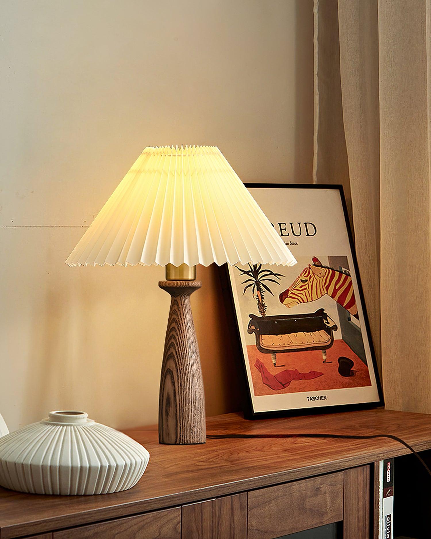 Nora Wood Table Lamp - Modern Scandinavian Style Bedside Night Light for Living Room, Bedroom, and Office Decor