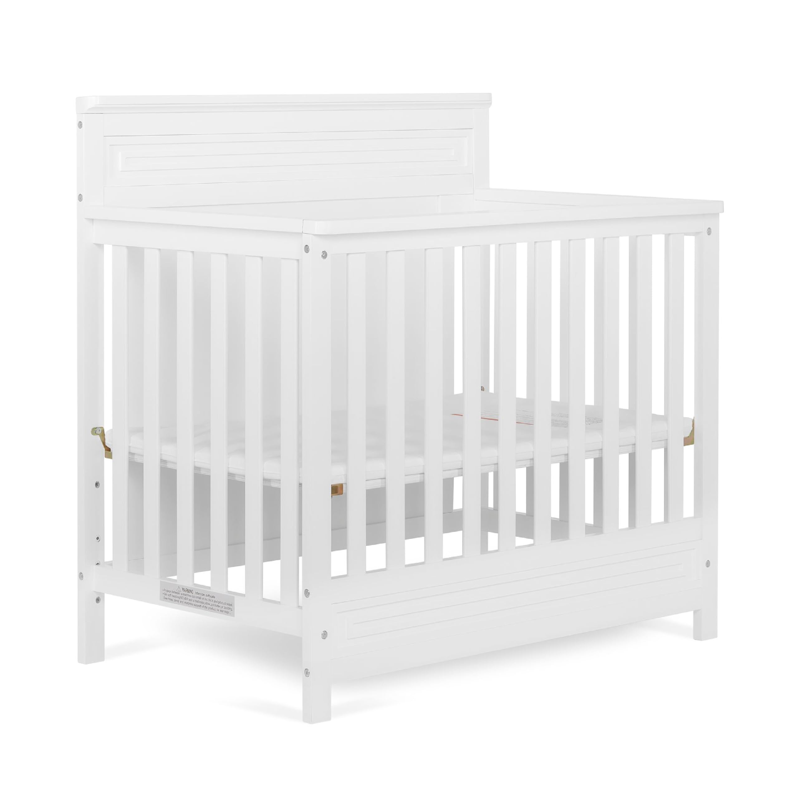 Dream On Me Harbor 4-in-1 Convertible Mini Crib - White Solid Pinewood, Water-Based Paint Finish, JPMA Certified, 3 Adjustable Mattress Heights | Nursery, Small Spaces, Guest Room, Travel & Daycare Use