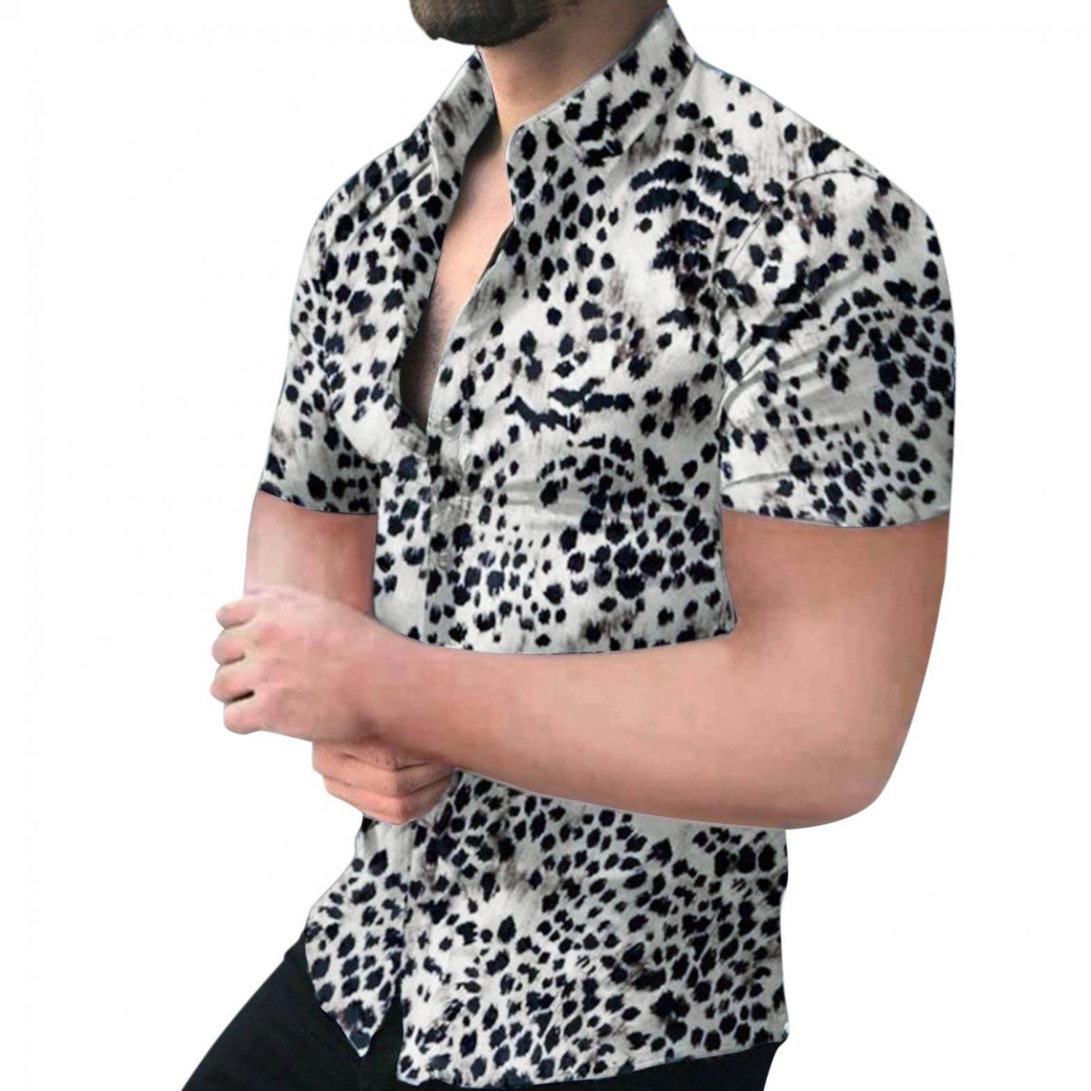Men's Short Sleeve Linen Dress Shirt - Summer Casual Button Down Cotton Shirt with Spread Collar | Hawaiian Style for Beach, Office & Outdoor Wear