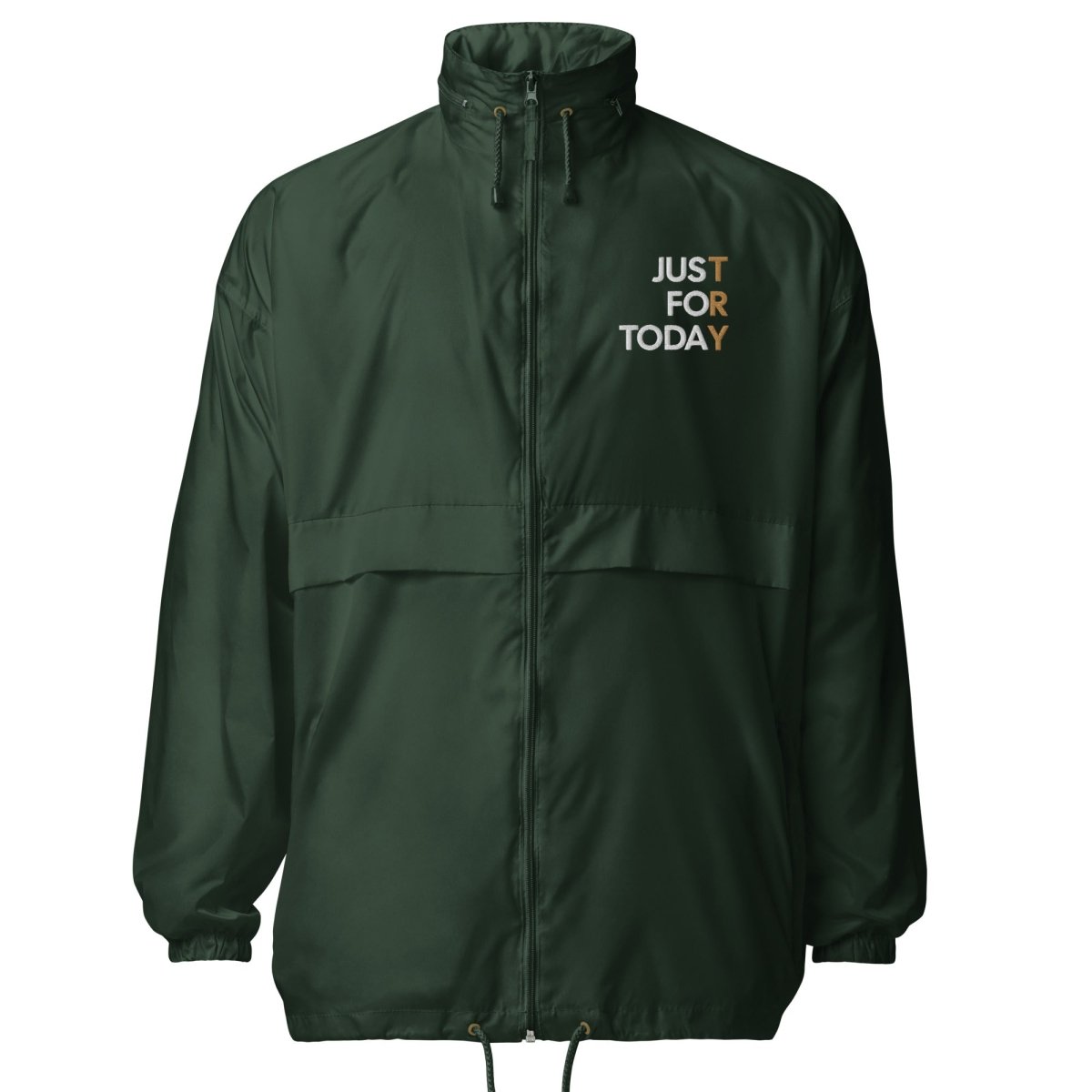 Just for Today Embroidered Windbreaker - Unisex Lightweight Jacket for Men & Women - Perfect for Outdoor Activities, Running, Hiking & Casual Wear