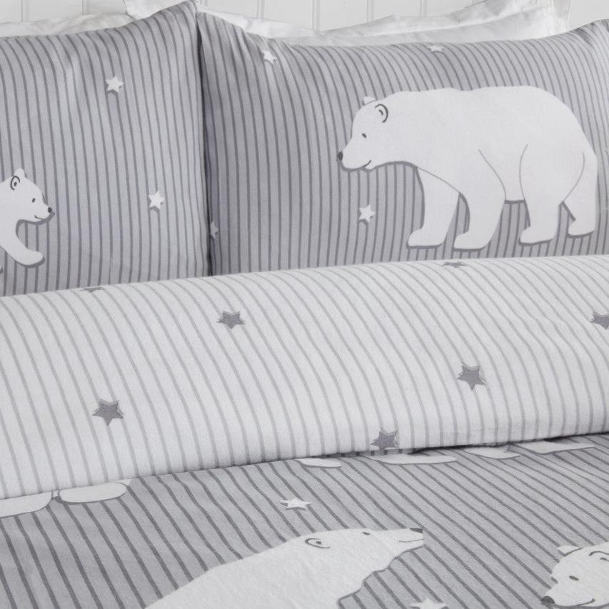 Premium Polar Bear Brushed Cotton Duvet Cover Set - Soft Grey Winter Bedding for Cozy Comfort | Perfect for Cold Weather, Guest Rooms & Cabin Retreats