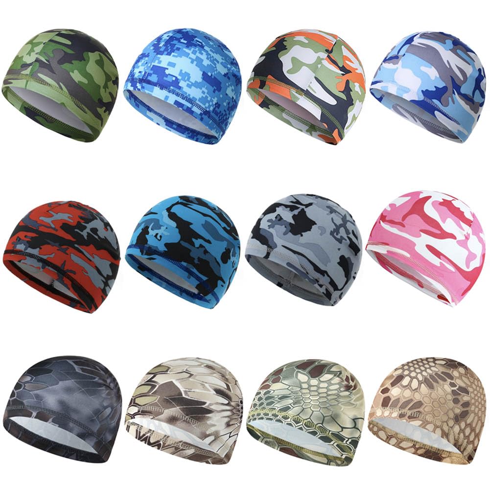 12 Pack Cooling Skull Caps for Men & Women - Breathable Sweat Wicking Beanie for Cycling, Running, Sports - Helmet Liner & Head Wrap for Workouts, Outdoor Activities & Hot Weather Protection