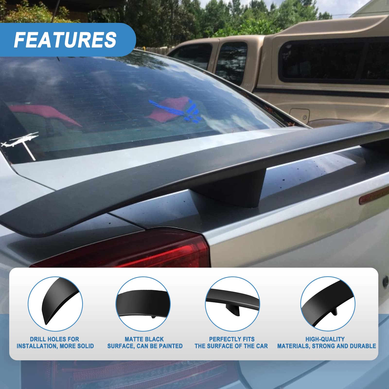 2006-2010 Dodge Charger Rear Trunk Spoiler Wing - High Performance Carbon Fiber Lip Spoiler for Sedan - Enhances Aerodynamics & Sporty Style (Perfect for Car Enthusiasts & Street Racing)