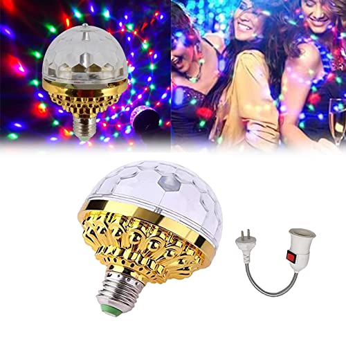 Colorful Rotating Magic Ball Light with LED RGB Bulb - Disco Crystal Ball Light for Parties, Clubs, Bars, Halloween & Christmas Decorations | Perfect for Birthday Celebrations, Holiday Events & Nightlife Entertainment (Gold with Socket)