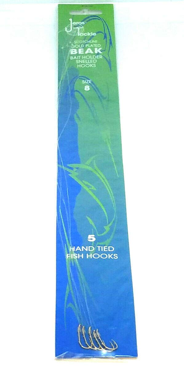 24-Pack Jeros Tackle Gold Plated Beak Bait Holder Snelled Fishing Hooks - Size 8 for Freshwater & Saltwater Fishing - Perfect for Bass, Trout, and Panfish