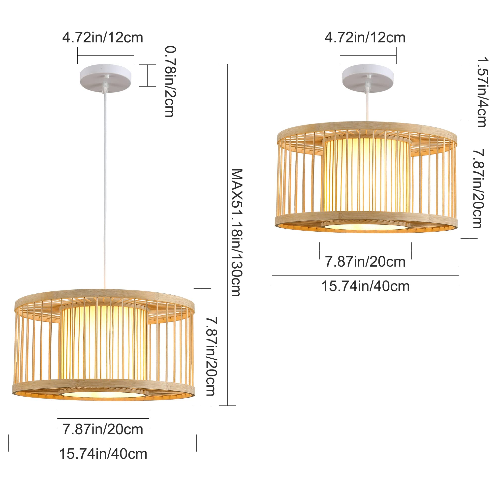 Boho Rattan Pendant Light - 15.8
