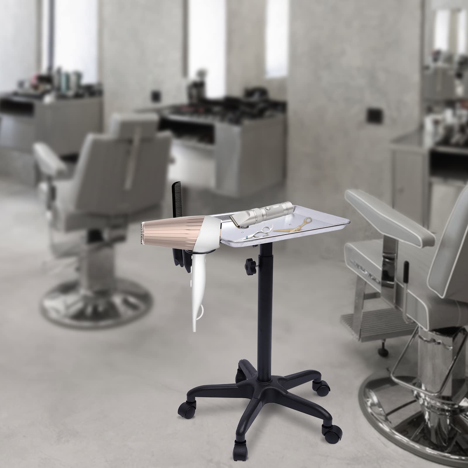 **Adjustable Height Salon Tray Cart with Wheels & Storage – Aluminum Tattoo & Spa Equipment Organizer for Salon, Home, or Mobile Services – Perfect for Makeup, Nail, & Hair Tools**