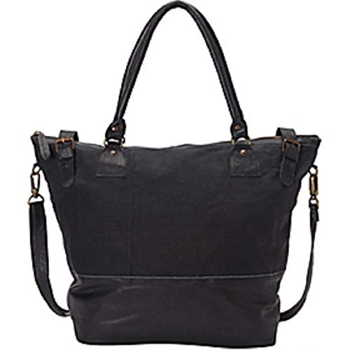 Premium Sharo Leather Tote Bag - Large Genuine Leather & Canvas Handbag for Women (Black) - Perfect for Work, Travel & Everyday Use