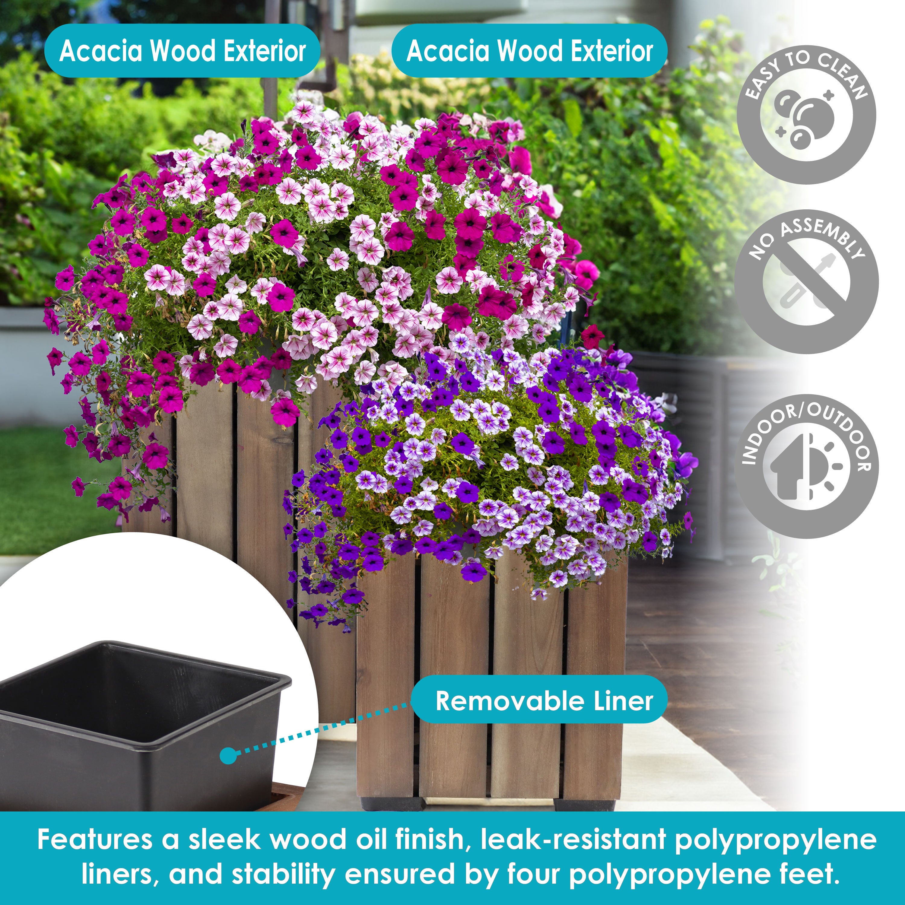 Sunnydaze 2-Piece Wooden Planter Box Set with Vertical Planks - Outdoor Garden Decor for Flowers, Herbs & Plants - Perfect for Patio, Balcony & Backyard Gardening