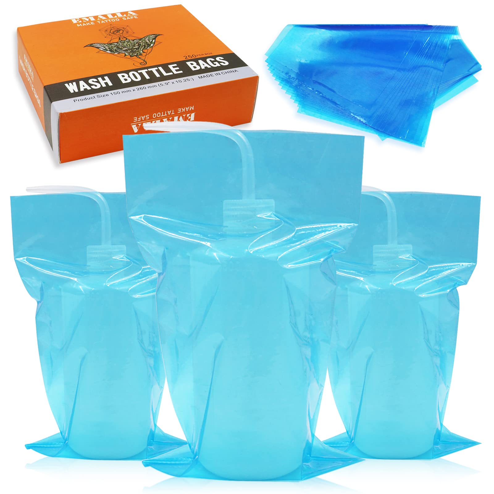 Autdor 250pcs Disposable Tattoo Wash Bottle Bags - Squeeze Bottle Covers & Sleeves for Tattoo Artists & Body Art Supplies | Perfect for Ink Storage, Hygiene Protection & Tattoo Studio Organization