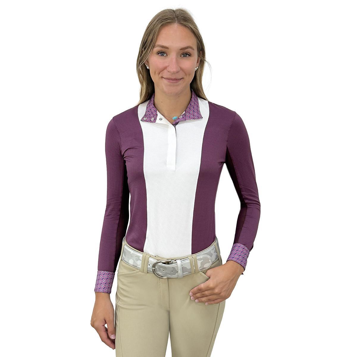 Essex Classics Women's Dark Plum Luna Performance Long Sleeve Show Shirt - Equestrian Riding & Horse Show Competition Shirt