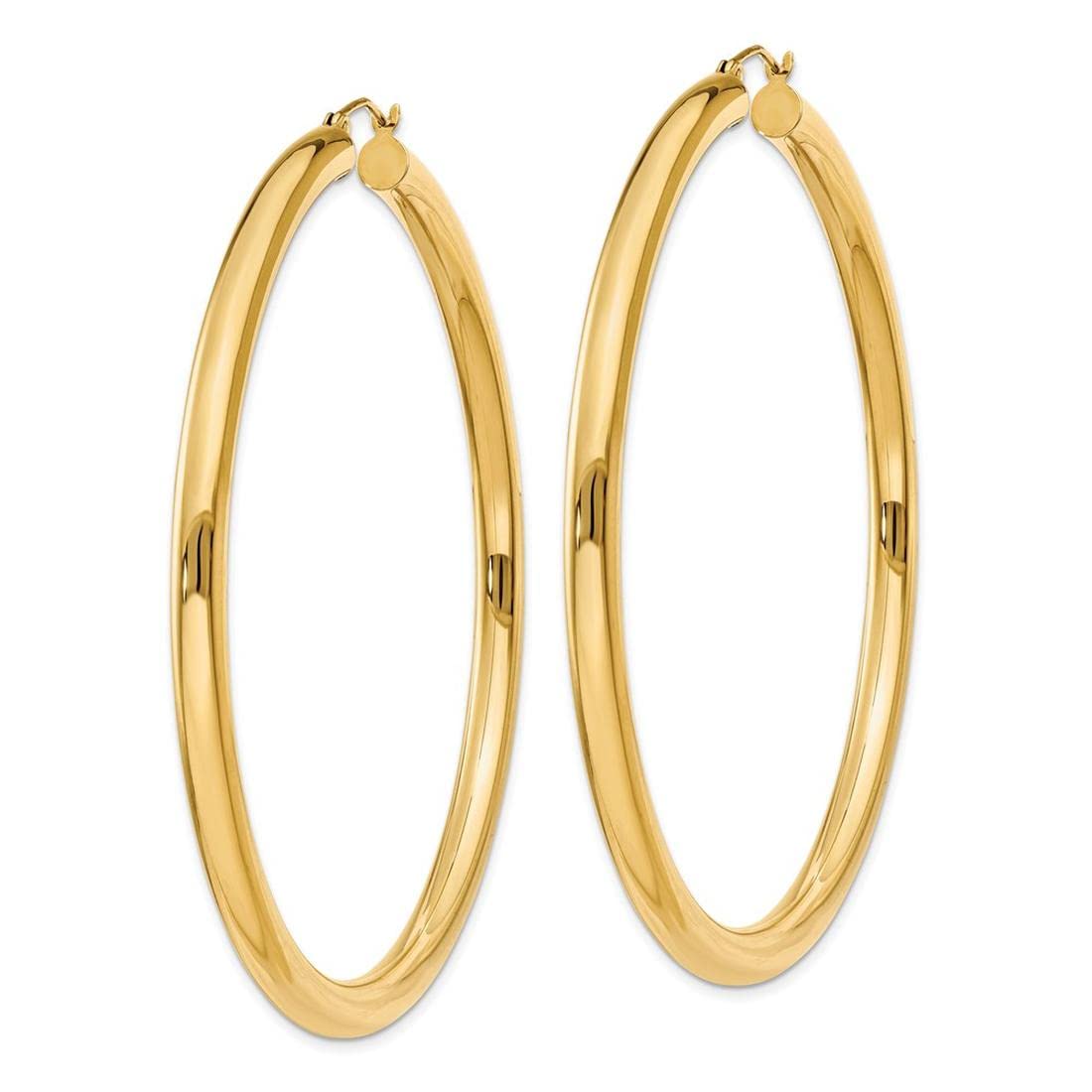 14K Yellow Gold Polished 4mm Lightweight Round Hoop Earrings for Women - Everyday Minimalist Jewelry, Gift for Her, Wedding, Party & Office Wear