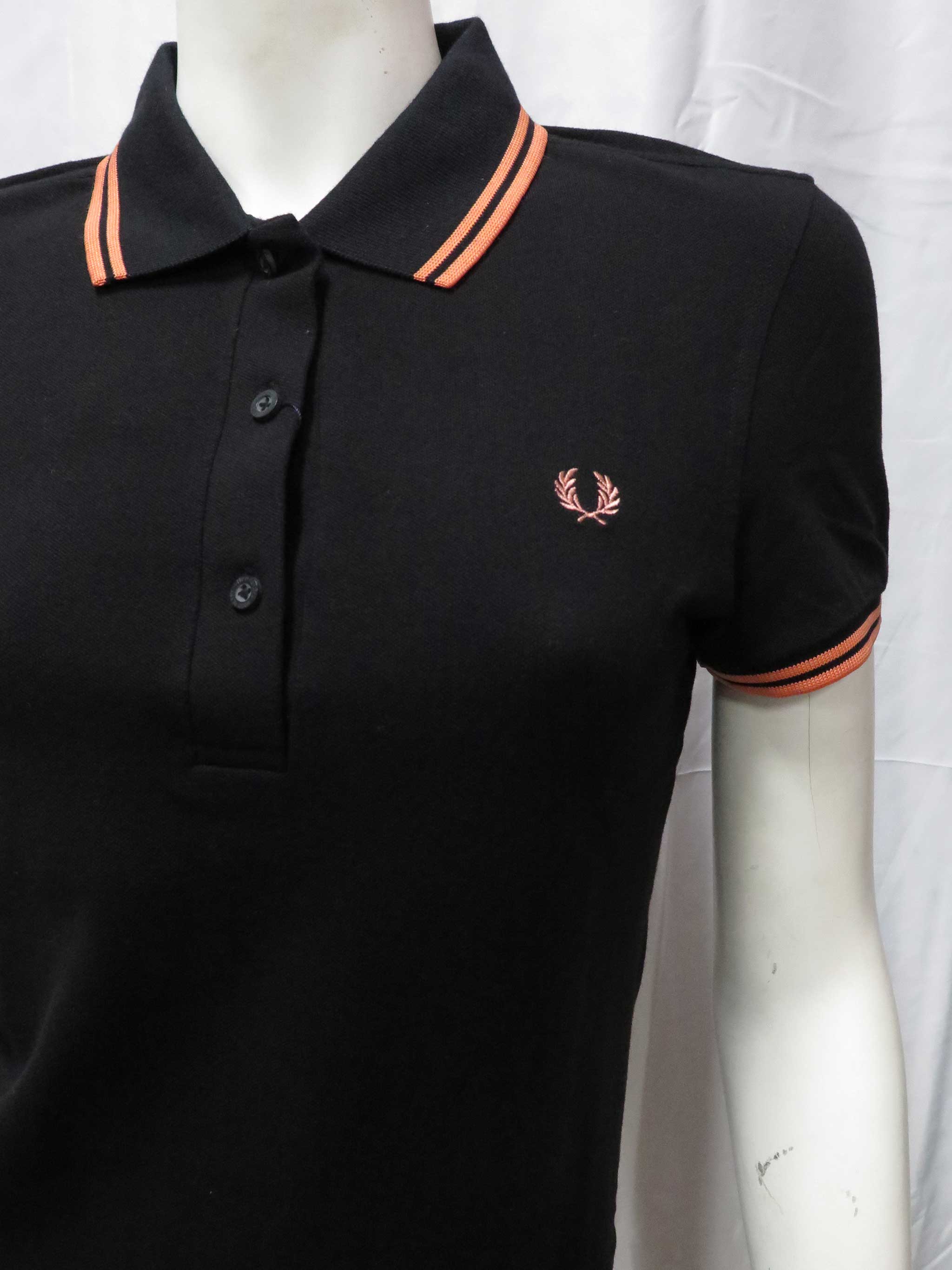Fred Perry Women's Twin Tipped Polo Shirt - Classic Black & Peach Cotton Pique Top for Casual Wear, Office & Tennis Outfits