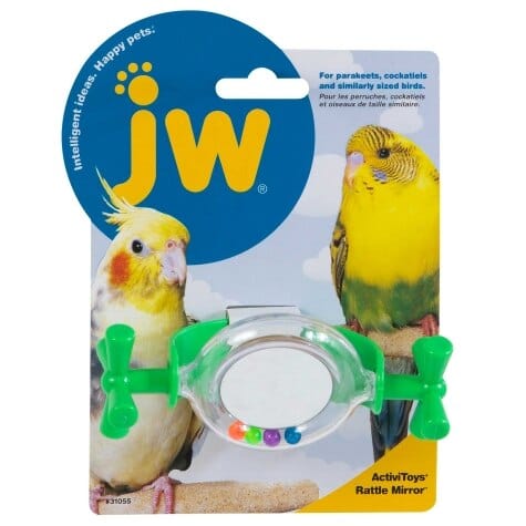JW Insight Activitoys Rattle Mirror for Birds - Interactive Bird Toy with Sound & Reflection - Perfect for Parrots, Cockatiels & Small Birds - Cage Entertainment & Mental Stimulation
