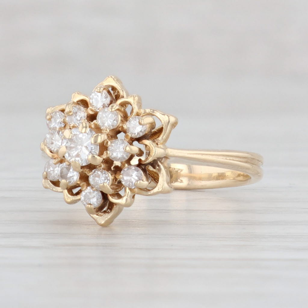 0.47ctw Diamond Cluster Flower Ring 14k Yellow Gold Size 6.75 - Elegant Engagement Ring for Women, Wedding Proposal, Anniversary Gift, Valentine's Day Present