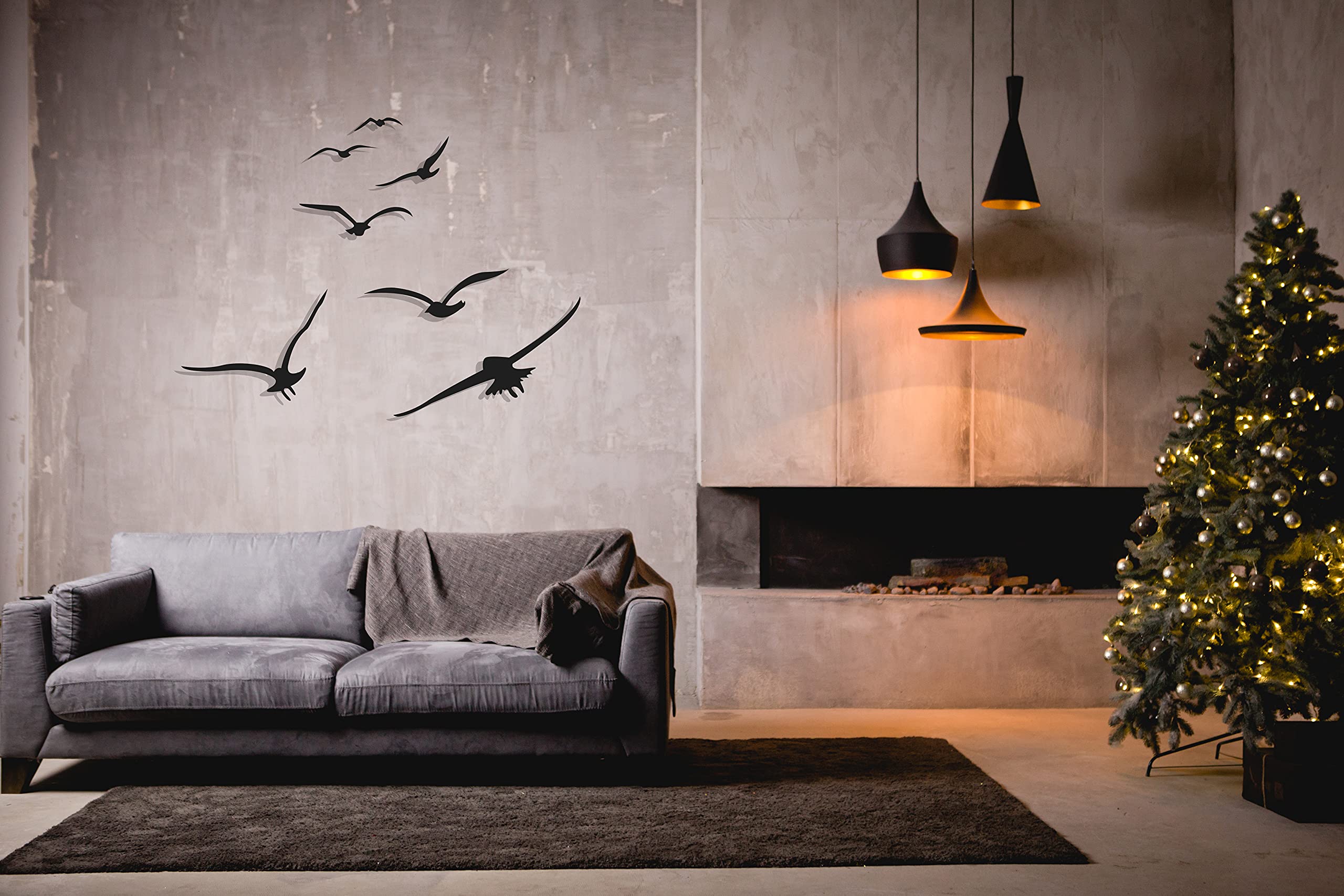 Black Metal Wall Art Set of 7 Birds - Modern Abstract Farmhouse Decor for Living Room, Bedroom, Office - Indoor & Outdoor Wall Hangings - Perfect for Home, Kitchen, Bathroom & Garden Decor