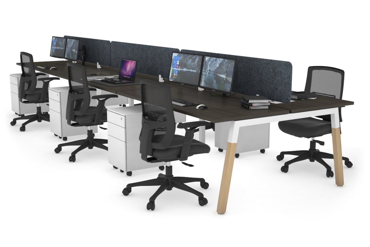 Quadro A Legs 6-Person Office Workstation with Wood Legs & Cross Beam [1200L x 700W] - Perfect for Collaborative Workspaces & Modern Office Desks