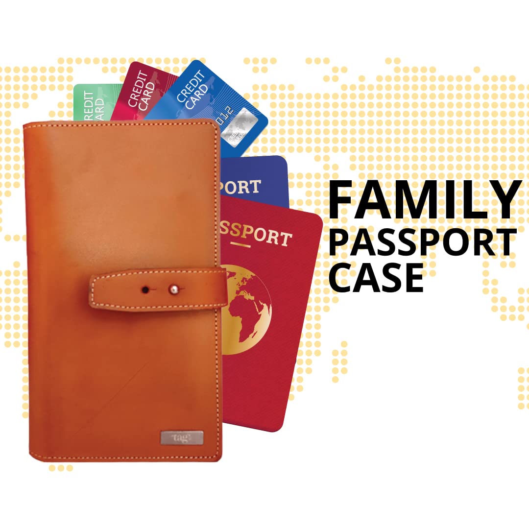 Premium RFID Blocking Passport Holder for Family - 6 Slot Faux Leather Travel Wallet with Document Organizer | Secure Passport Cover for International Travel, Vacations & Business Trips (Tan)