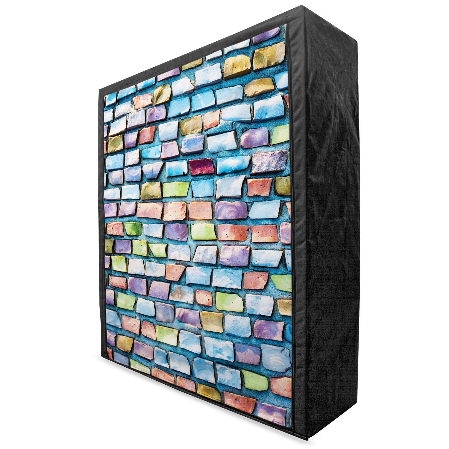 Ambesonne Geometric Portable Fabric Wardrobe - Colorful Mosaic Tile Pattern Brick Wall Design with Grunge Effect | 59 Inch Clothing Organizer with Shelves | Perfect for Bedroom, Dorm, Apartment & Small Space Storage Solutions