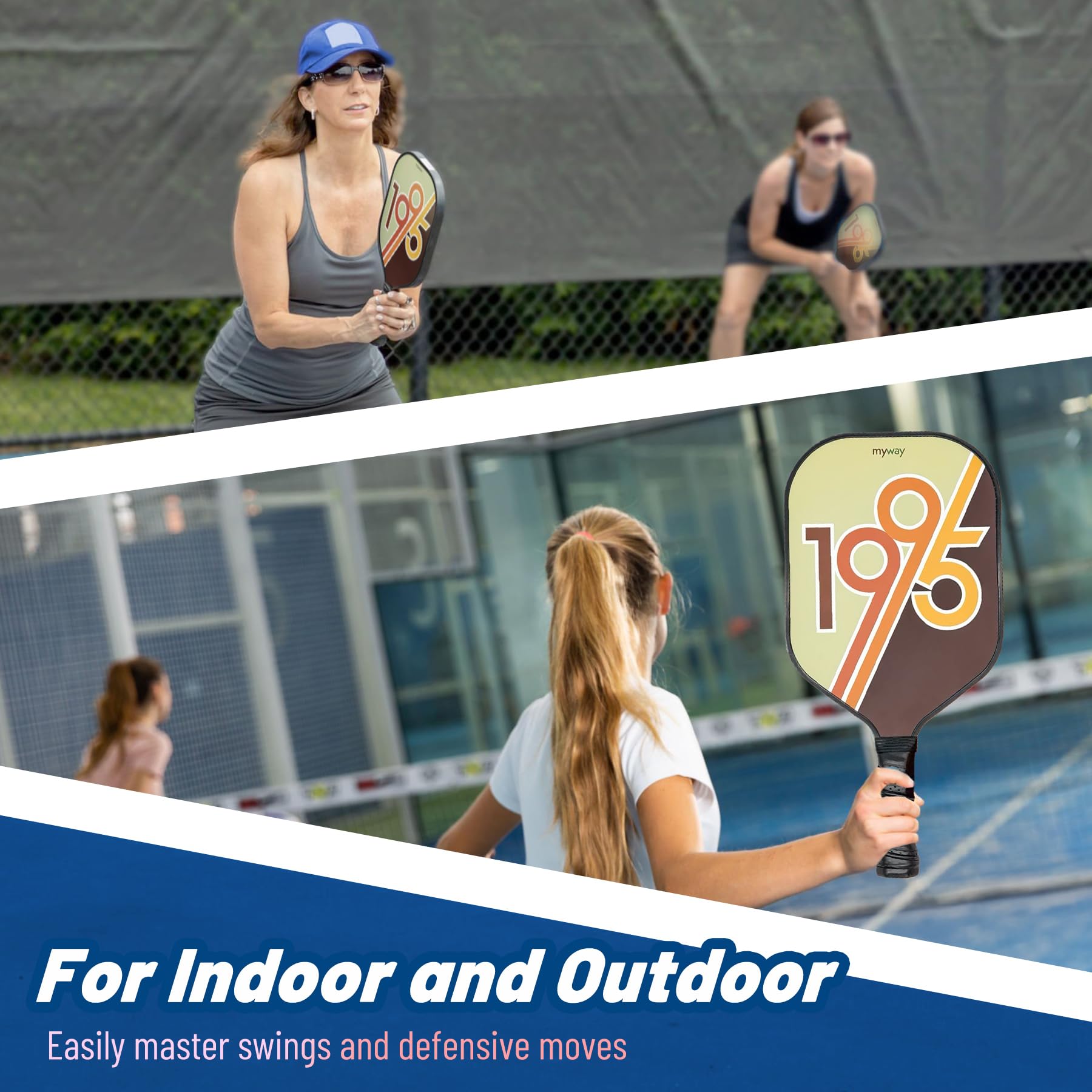Premium Pickleball Paddles Set of 2 - Fiberglass Surface & Polypropylene Honeycomb Core - Lightweight Rackets with 4 Balls (2 Indoor + 2 Outdoor) & Carry Bag - Perfect for Recreational Play, Tournaments & Family Fun