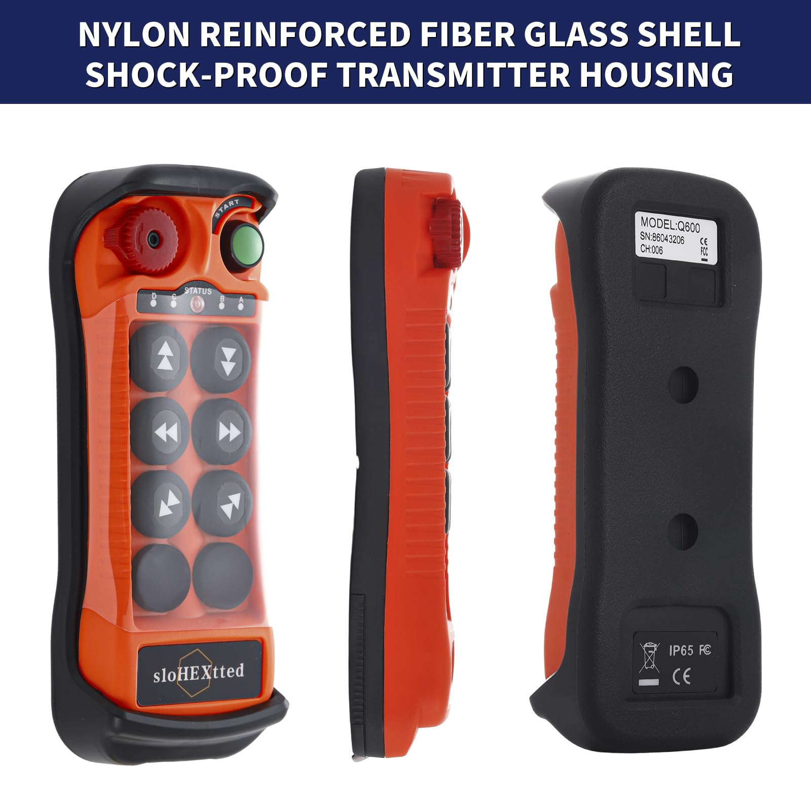 6 Channel Wireless Crane Remote Control System - 12V/24V Industrial Overhead Bridge Electric Chain Hoist Controller with Emergency Stop (Q600 Model) - Perfect for Construction Sites, Warehouses & Manufacturing Facilities