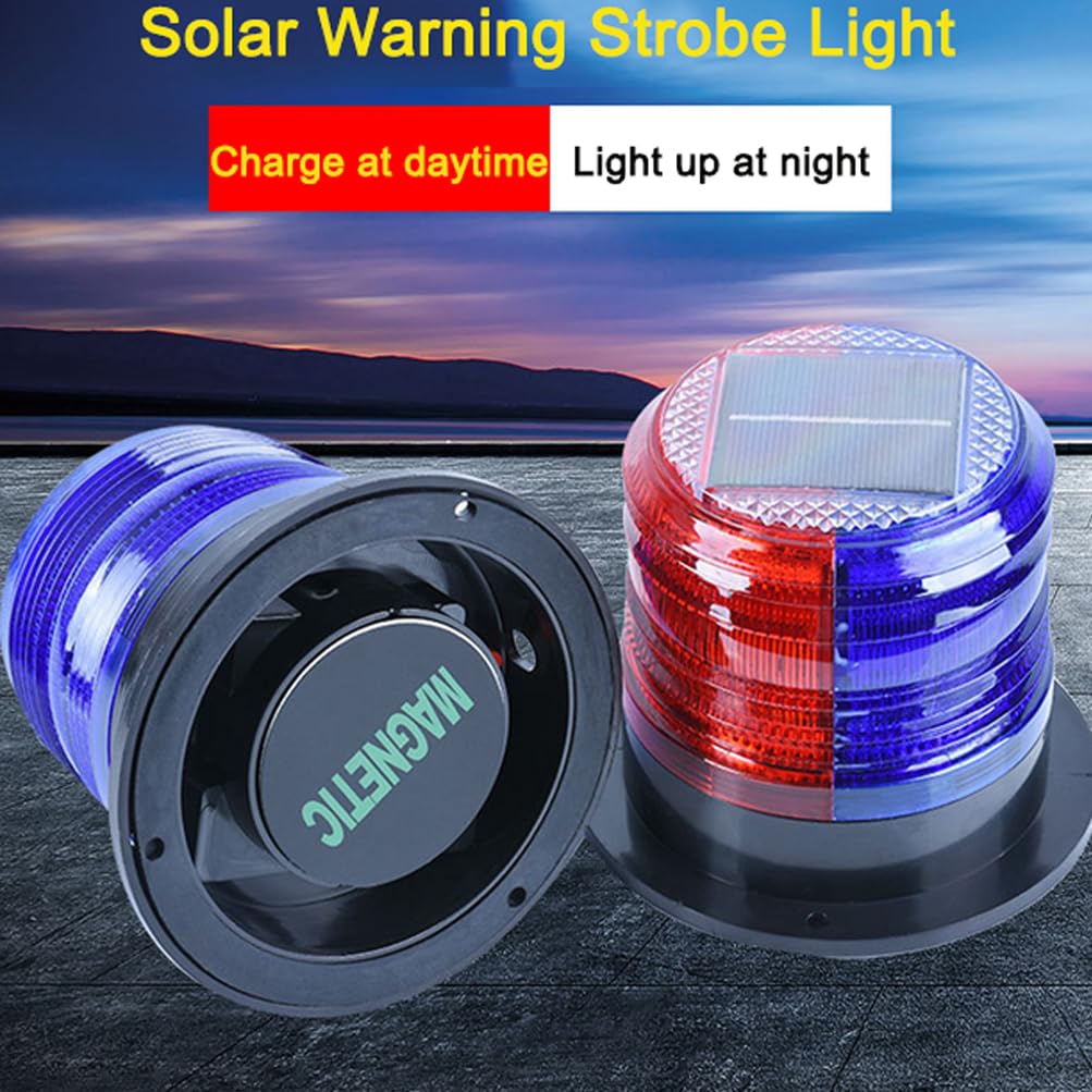**Aolyty Solar Strobe Warning Light - Super Bright LED Safety Flashing Light with Strong Magnetic Base, Waterproof for Construction, Traffic, Factory, Crane Tower & Dock (Red & Blue) - Ideal for Emergency, Roadside, Hazard Zones & Night Visibility**
