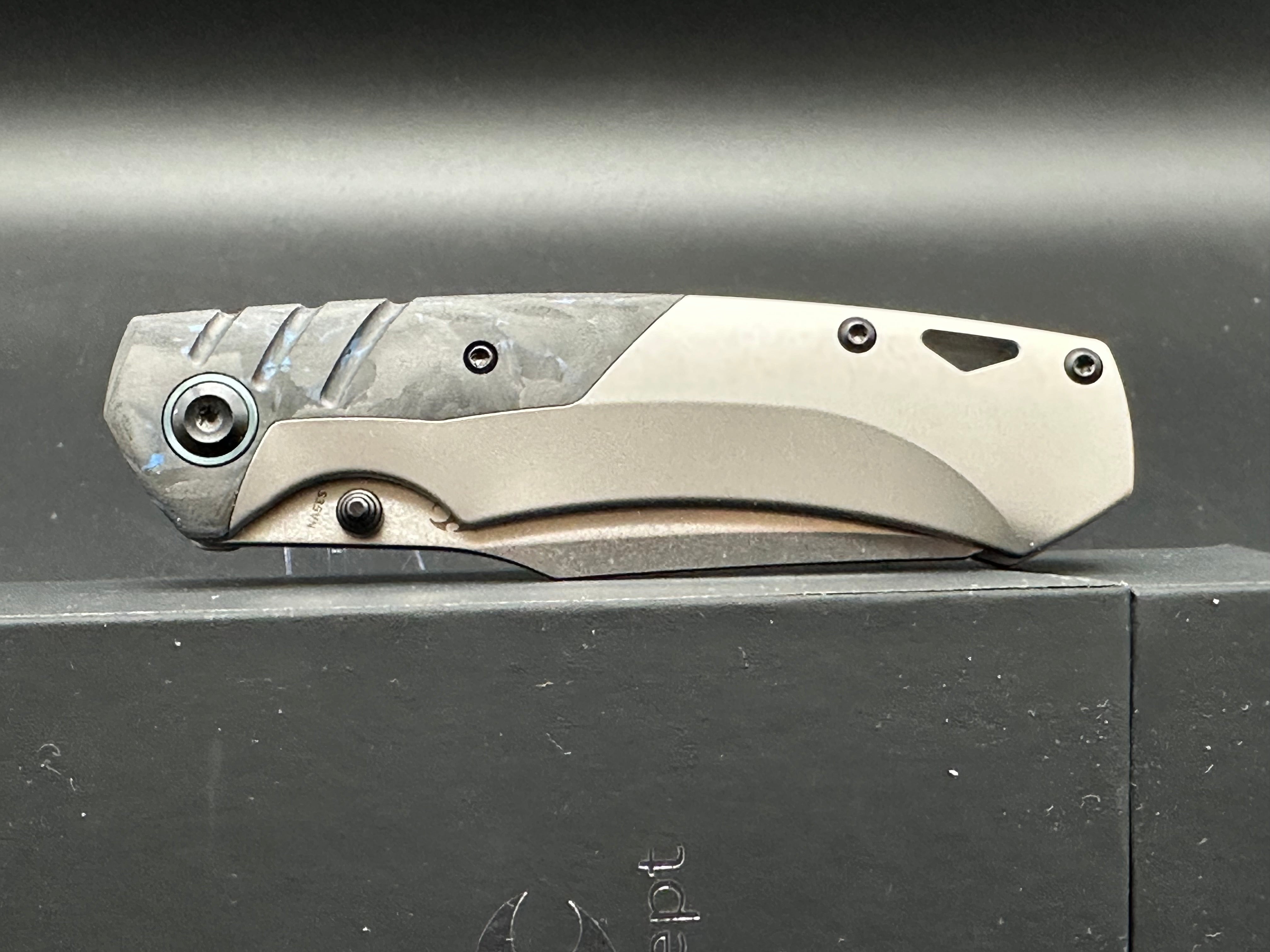 KANSEPT WEIM Folding Knife - Blue/Black Carbon Fiber & Gray Titanium Handle, S35VN Sheepsfoot Blade - EDC, Camping, Outdoor Survival Gear