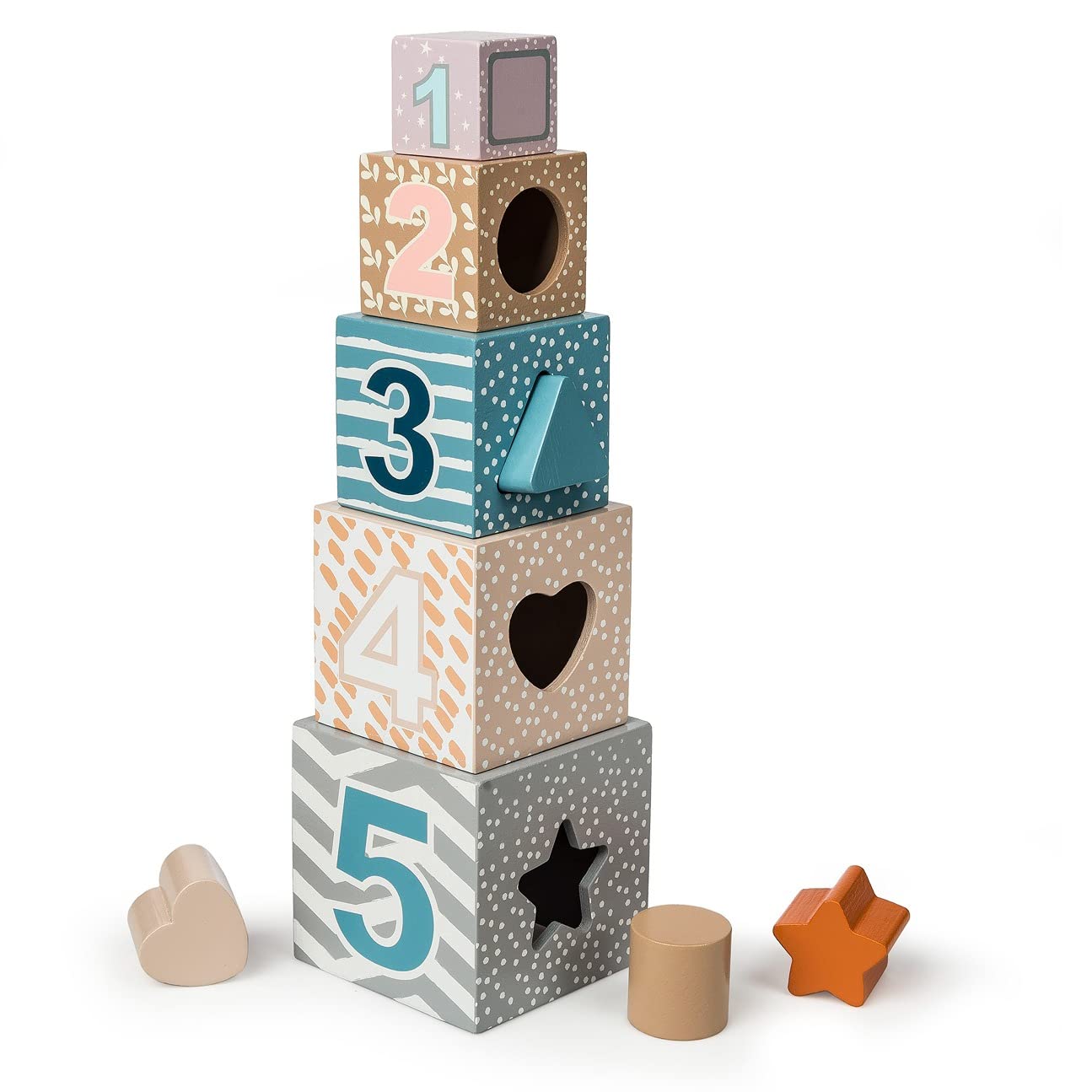 Mary Meyer Leika Wooden Nesting & Stacking Blocks - Montessori Educational Toys for Toddlers 18+ Months - Woodland Animal Theme (3.5 x 13.5 Inches) - Perfect for Preschool Learning & Birthday Gifts - Great for Early Childhood Development & Sensory Play