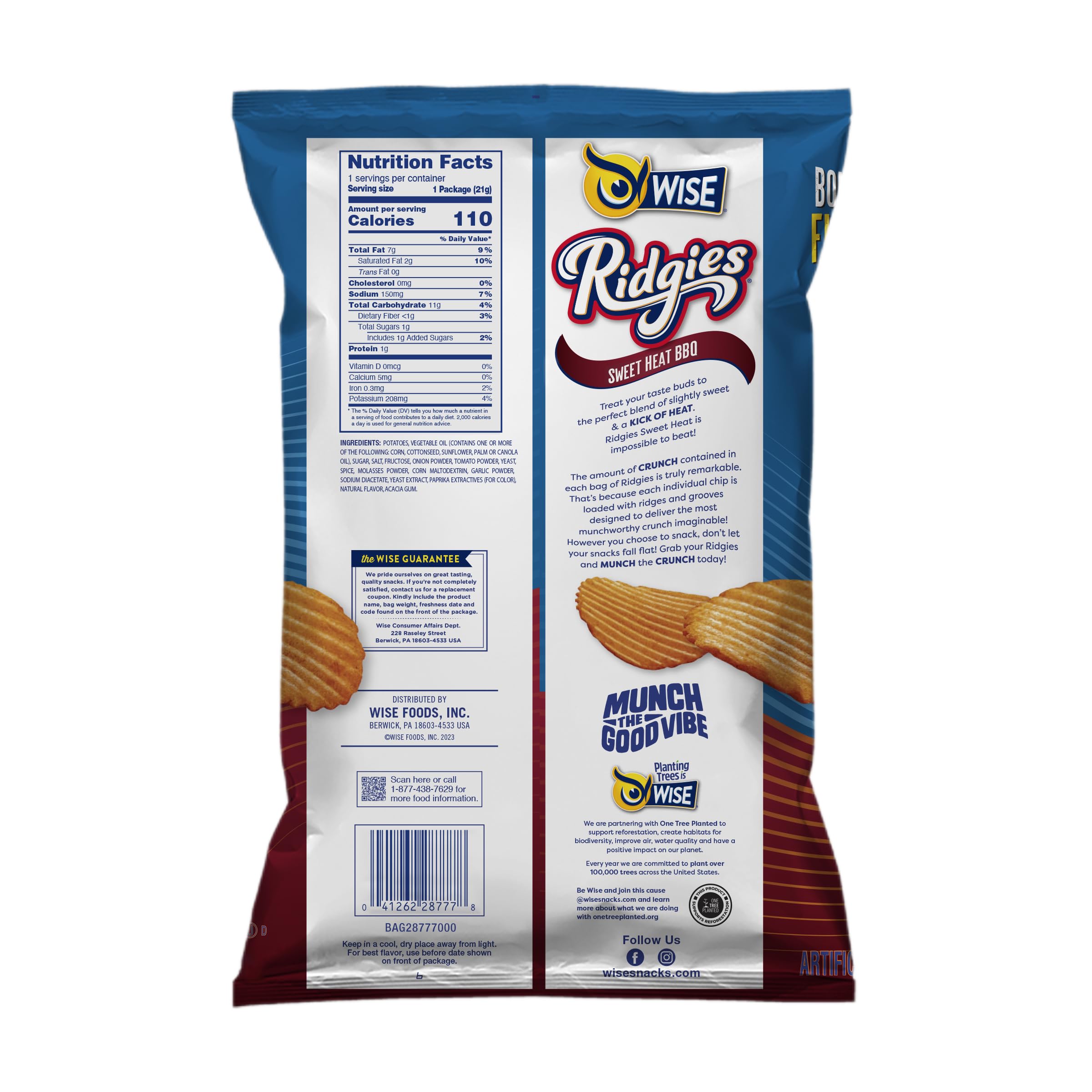 Wise Snacks Ridgies Sweet Heat BBQ Chips - Gluten Free, 0g Trans Fat, No Preservatives - Bulk Snack Pack (40 Count, 0.75 Oz) - Perfect for Parties, Movie Nights & On-the-Go Snacking
