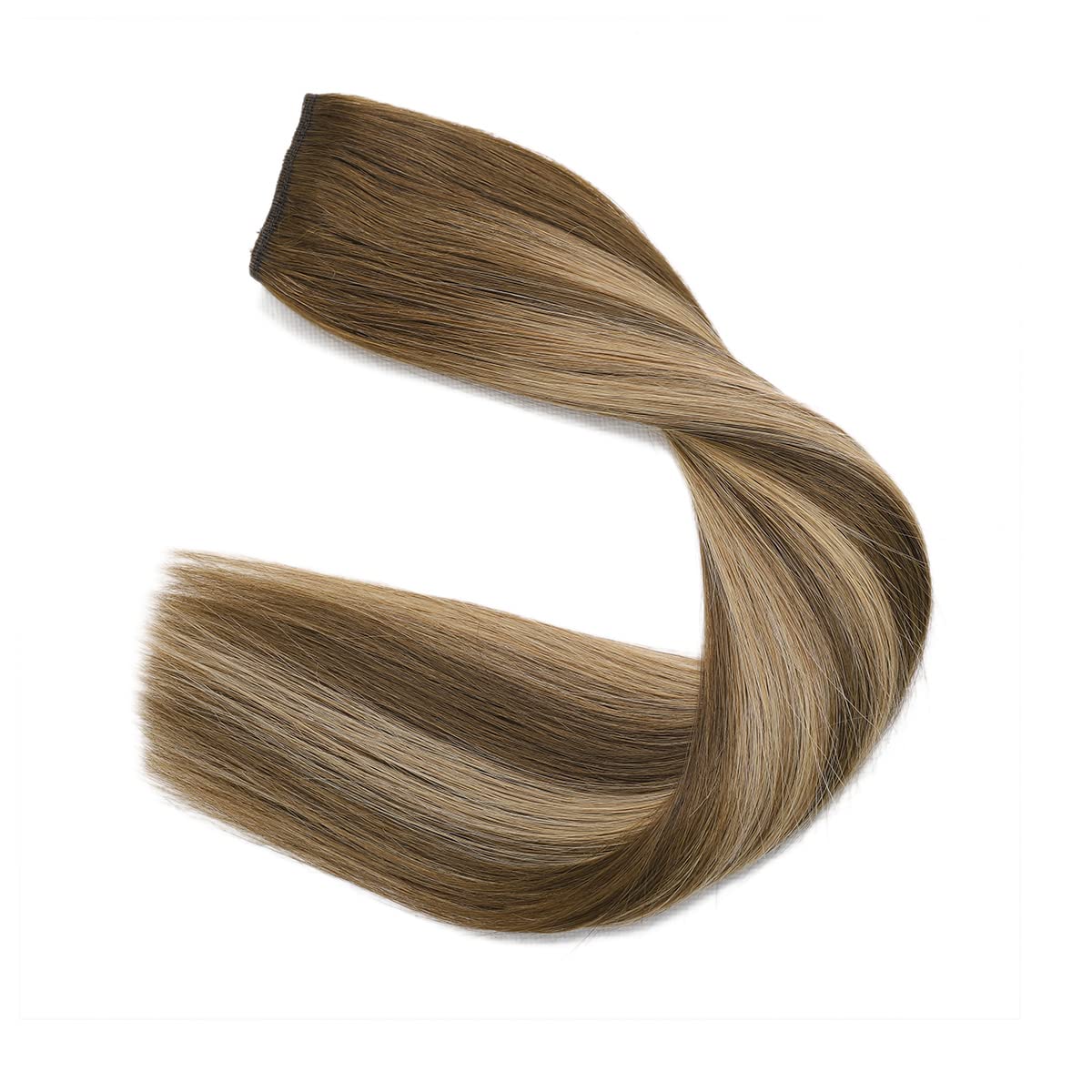 XDhair 14 Inch 70g Balayage Chocolate Brown to Caramel Blonde Invisible Wire Hair Extensions - Real Human Hair Clip-Ins (#4/27) for Daily Wear, Parties & Special Occasions