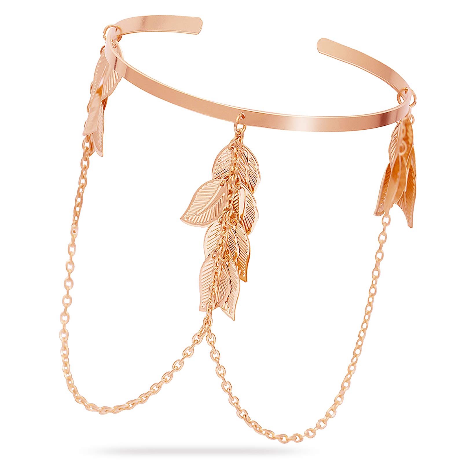 RechicGu Roman Greek Leaf Feather Chain Tassel Bracelet Armband - Vintage Boho Arm Cuff for Women - Perfect for Festival, Wedding, and Costume Accessories
