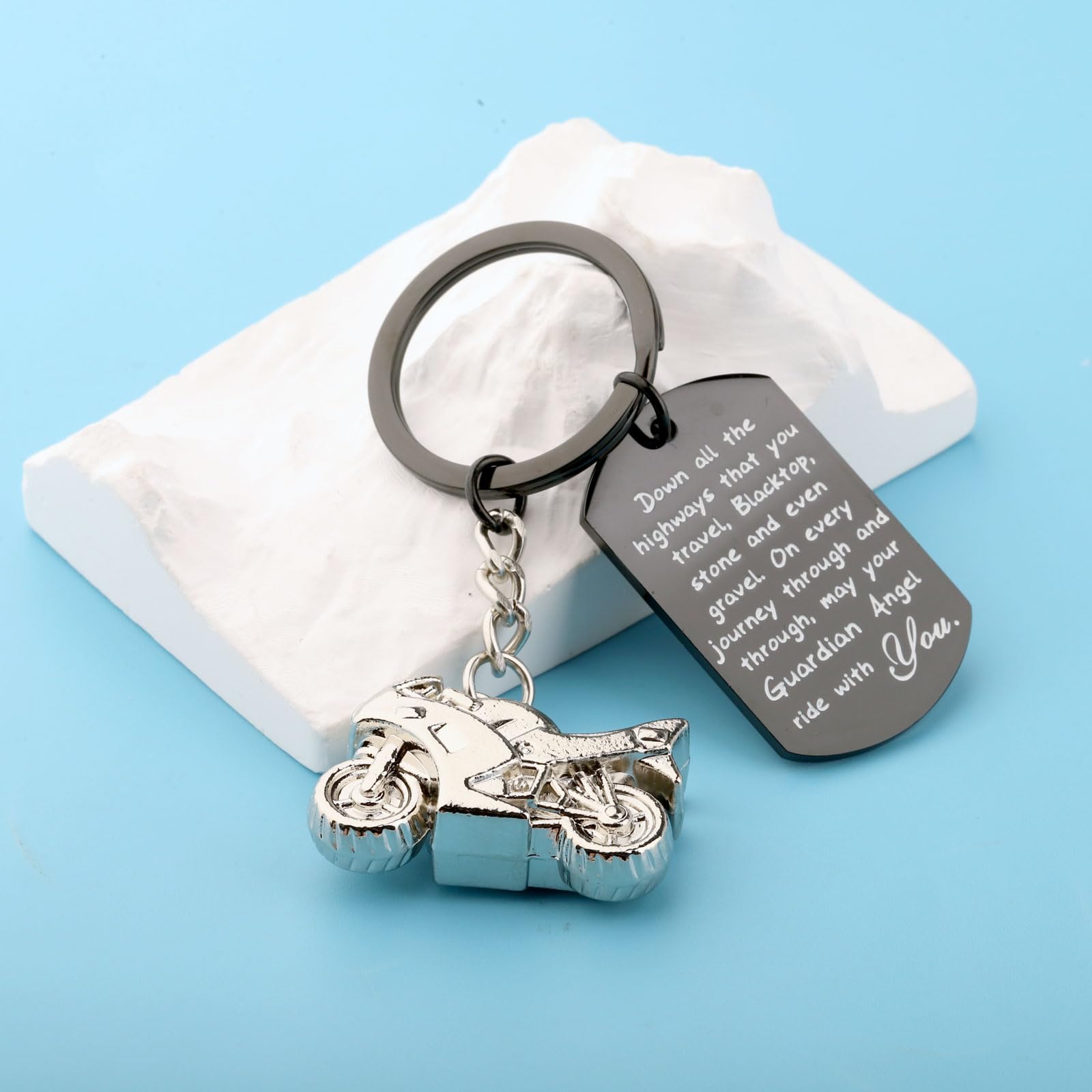 FUSTMW Motorcycle Keychain - Ride Safe Biker Gift with Guardian Angel Charm, Perfect for New Drivers & Motorcycle Enthusiasts | Ideal for Bike Keys, Helmets & Riding Gear Accessories