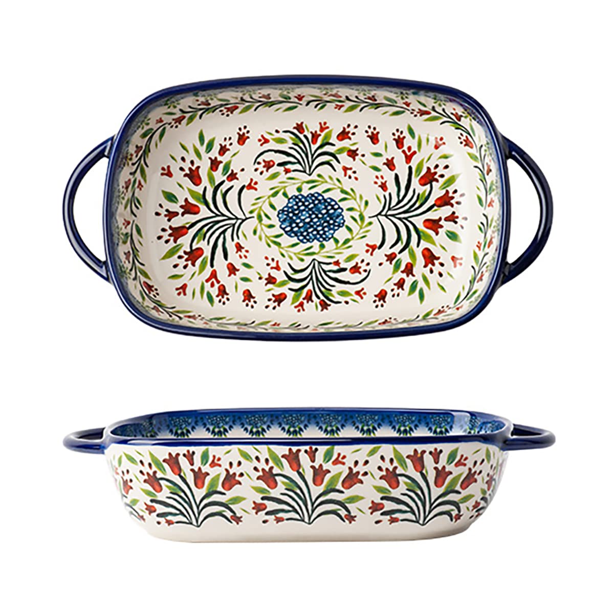Vintage Style Tulip Flower Ceramic Baking Dish - 22oz Oven Safe Casserole Pan with Handles for Lasagna, Casseroles & Roasting | Perfect for Family Dinners, Holiday Cooking & Kitchen Decor