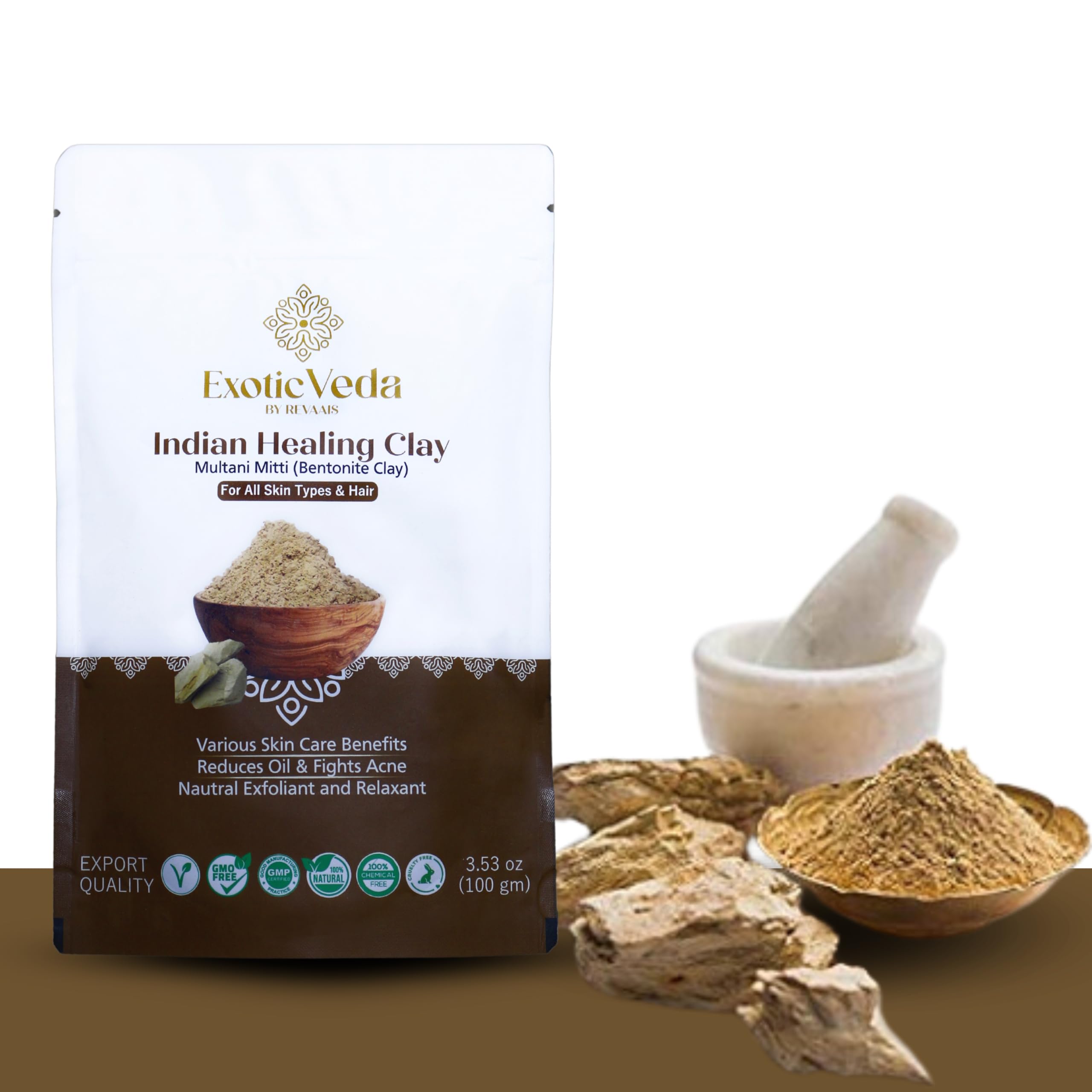 Multani Mitti Fullers Earth Clay - 100% Natural Indian Bentonite Clay for Face Mask & Hair Care | Deep Cleansing, Oil Control, Exfoliation, Pore Tightening | Fights Acne, Blemishes & Anti-Aging | Treats Dandruff | Perfect for DIY Skincare & Spa Treatments at Home