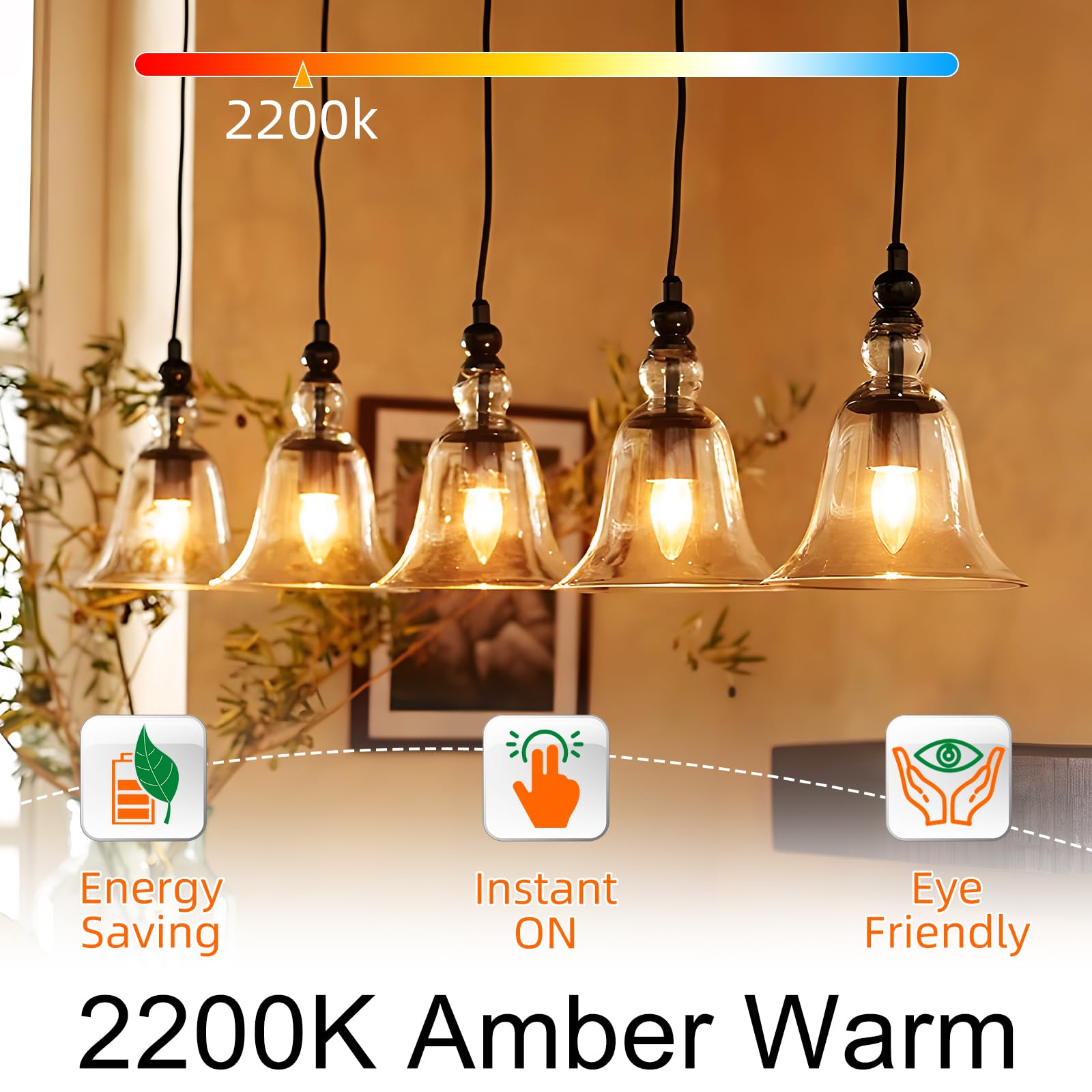 E12 LED Candelabra Bulb 40W Equivalent, B10 Candle Light Bulbs Dimmable - 12 Pack, 2200K Warm Amber Glow, 90+ CRI, 400 Lumens, Amber Glass Finish - Perfect for Chandeliers, Sconces, and Vintage Lighting Fixtures