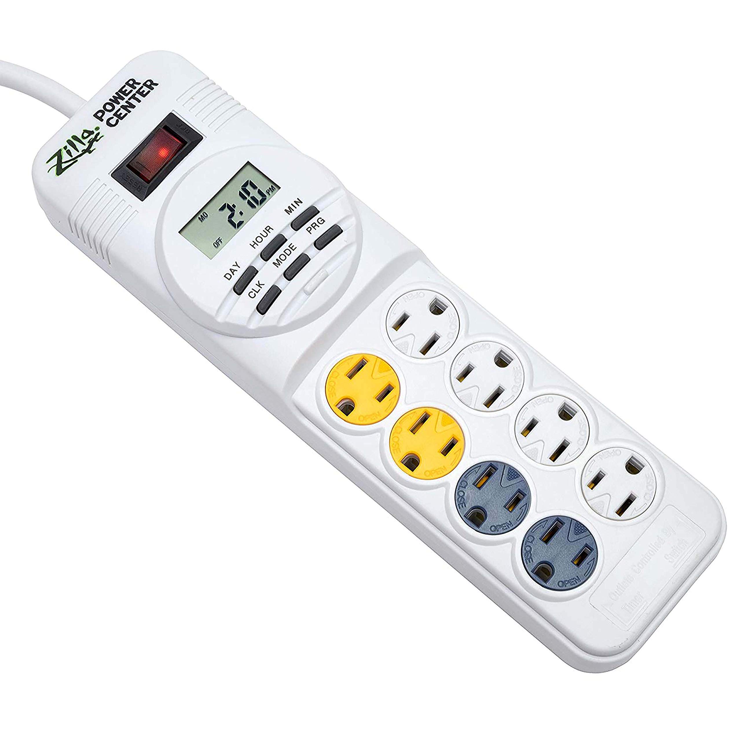 Zilla Reptile Habitat Lighting & Terrarium Heat Power Center with Digital Timer - Perfect for Bearded Dragons, Geckos & Snake Enclosures