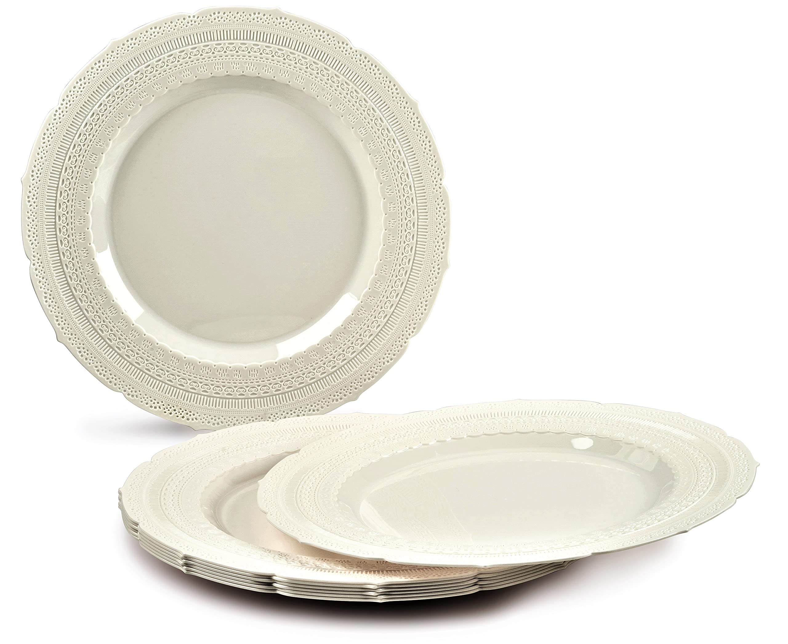 720-Piece Heavyweight Vintage Disposable Plastic Plate Set with Silverware (120 Guest) - Ivory Chateau & Gold Silverware for Weddings, Parties, and Special Events