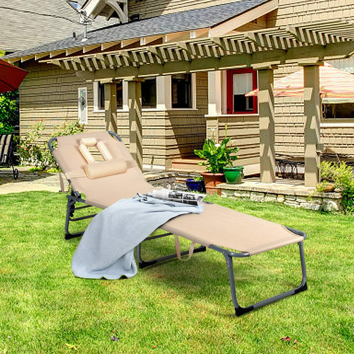 Adjustable Folding Chaise Lounge Chair Bed - Portable Recliner for Beach, Patio, Camping & Indoor Use - Outdoor & Living Room Furniture - Perfect for Relaxing, Sunbathing, and Lounging
