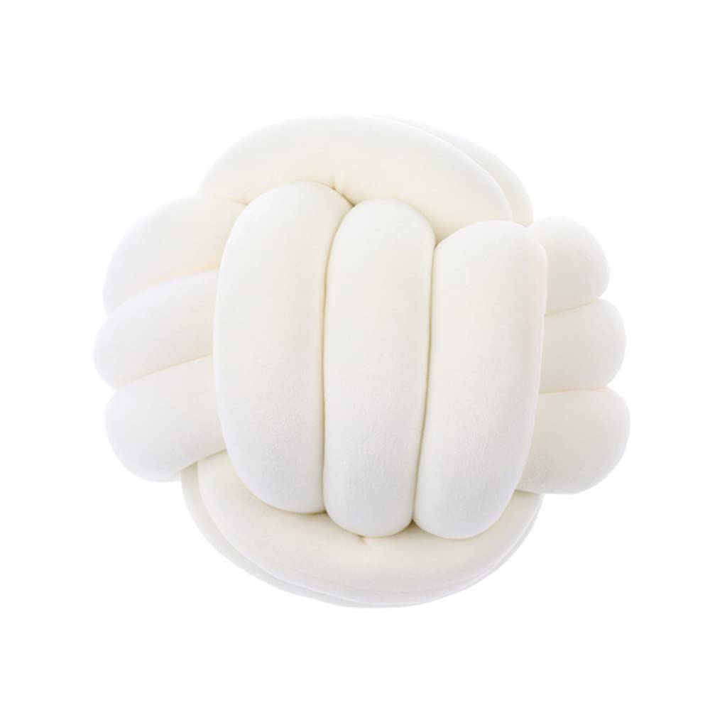 BYITRE Soft Knotted Ball Pillows - 8 Inch Round Throw Pillow Cushion for Home Decor, Handmade Plush Knot Pillow in Milk White (2 Pack) - Perfect for Sofa, Bed, Nursery & Cozy Home Decorations
