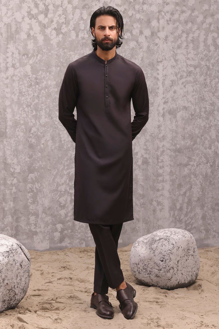 Premium Blended Chocolate Brown Kurta Trouser Set by J. Junaid Jamshed - Elegant Pakistani Traditional Wear for Men, Perfect for Eid, Weddings & Special Occasions