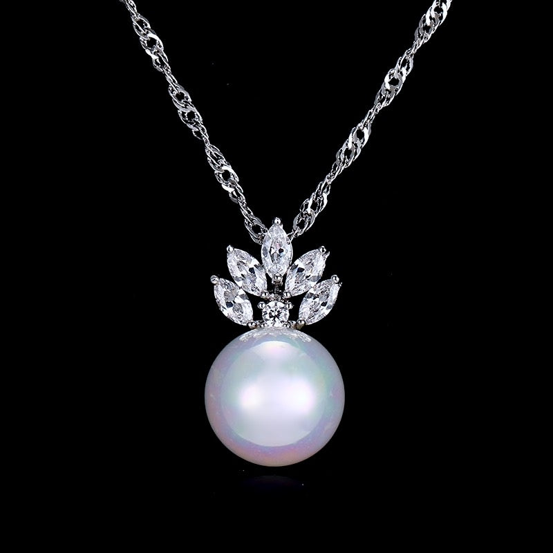 Catherine Pearl & Cubic Zirconia Jewelry Set - Sterling Silver & Gold Plated Necklace & Earrings | Perfect for Weddings, Parties & Special Occasions