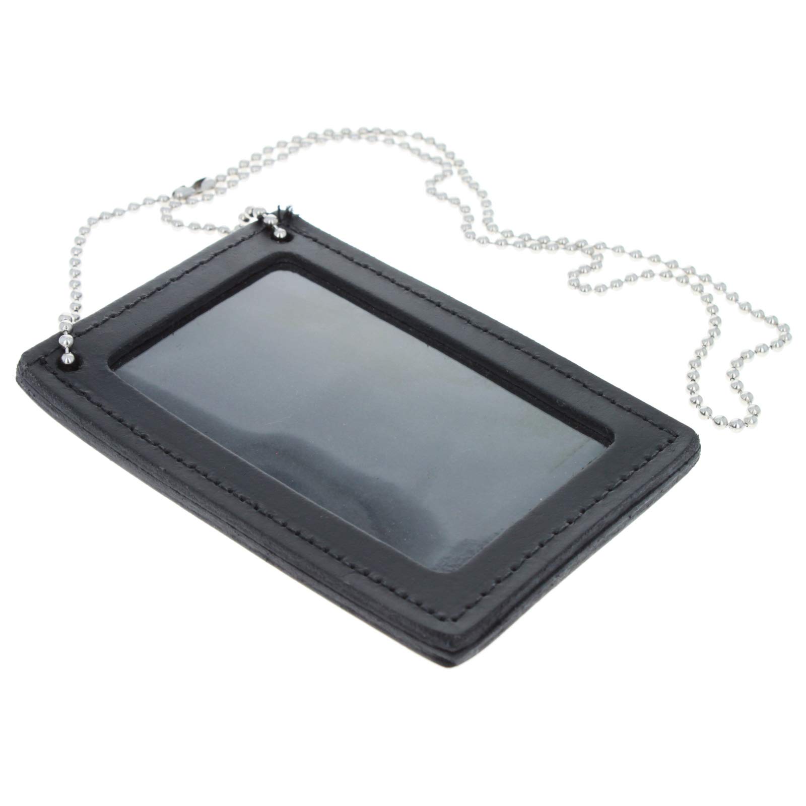2 in 1 Leather ID Badge Holder & Lanyard Neck Chain - Police Security Gear for Work, School & Events - Black