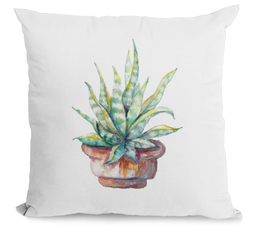 White Watercolor Plant Pillow Cover 18x18 - Bohemian Home Decor for Living Room, Bedroom & Nursery
